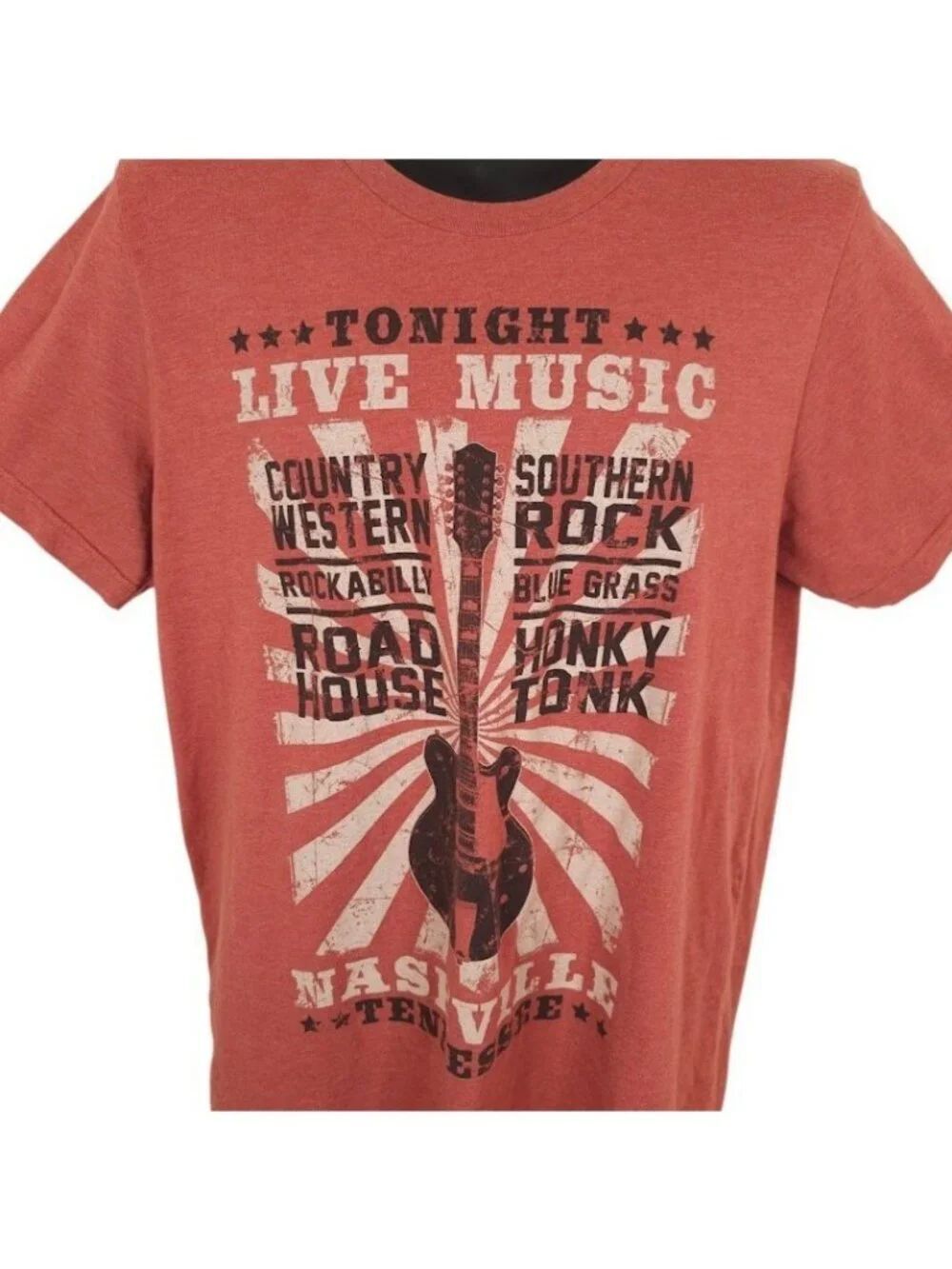 Nashville Tennessee T Shirt Mens Size Medium Orange Live Music Country Rock